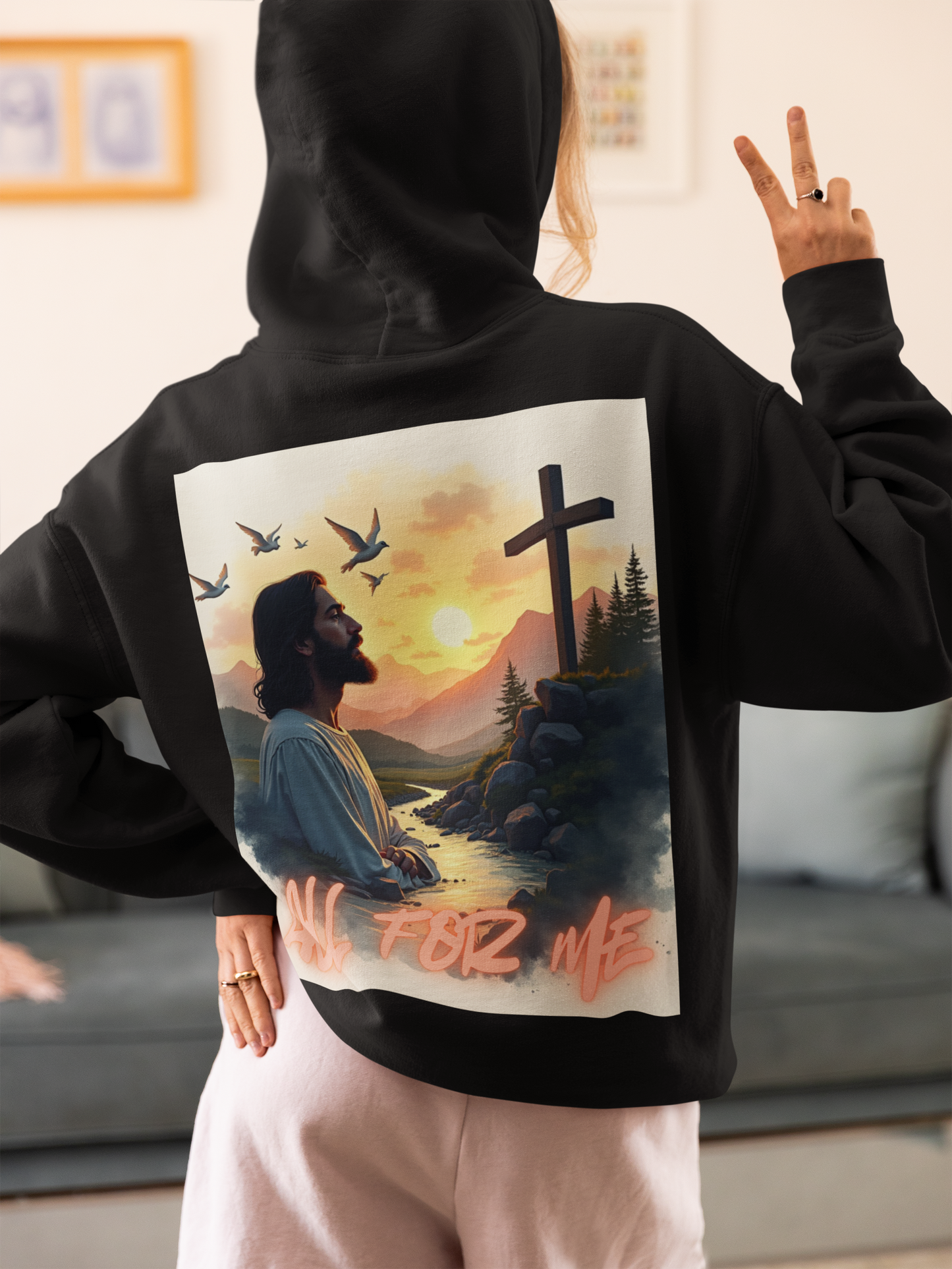 Christian Jesus Cross Hoodie – 'All For Me' Faith Graphic Full-Zip Sweatshirt