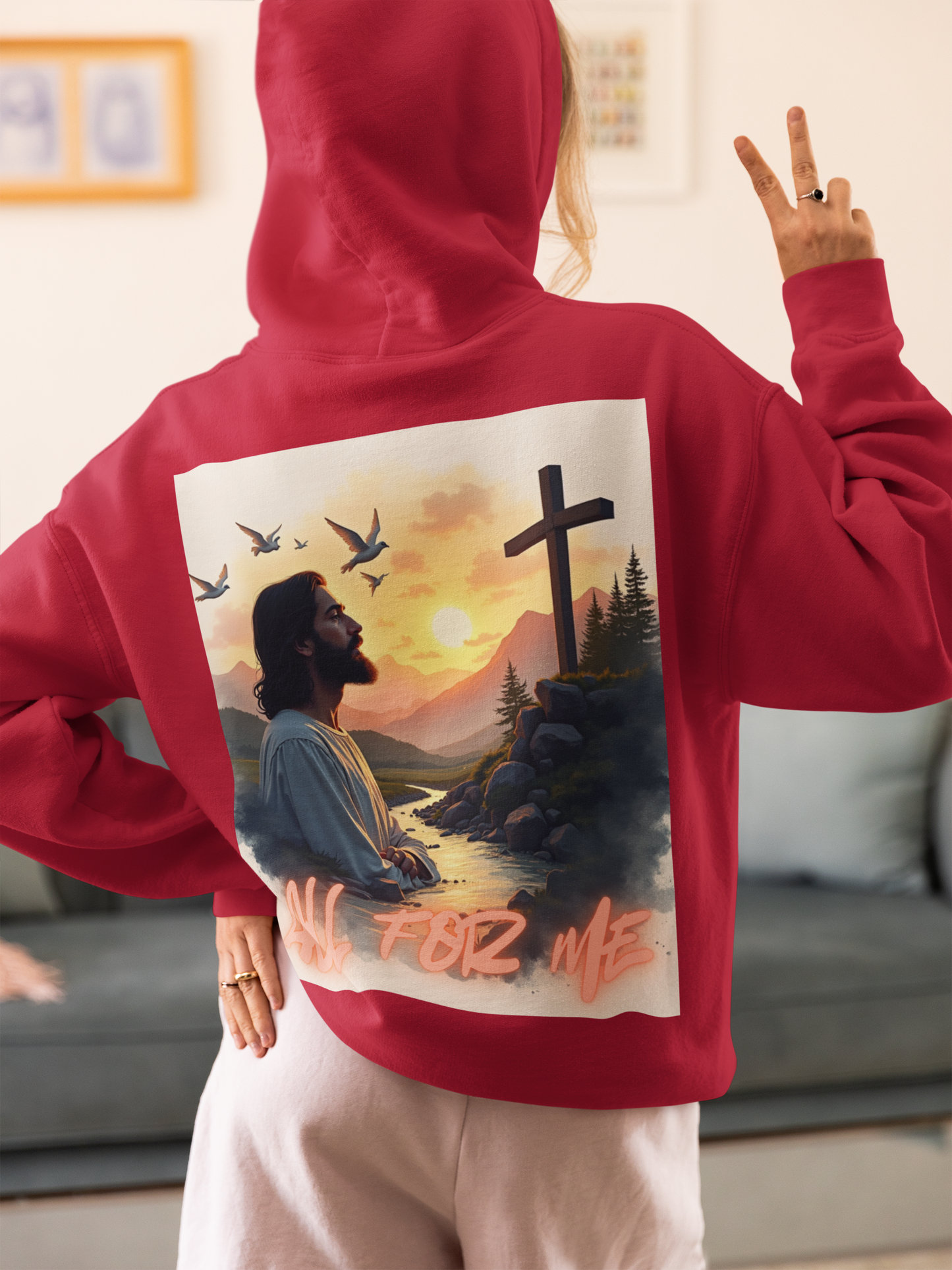 Christian Jesus Cross Hoodie – 'All For Me' Faith Graphic Full-Zip Sweatshirt