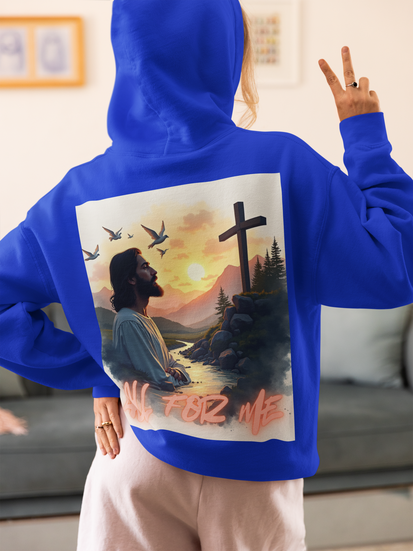 Christian Jesus Cross Hoodie – 'All For Me' Faith Graphic Full-Zip Sweatshirt
