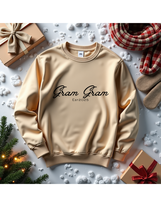 Gram Gram Cozy Embroidered Crewneck Sweatshirt — Script Grandmother Gift