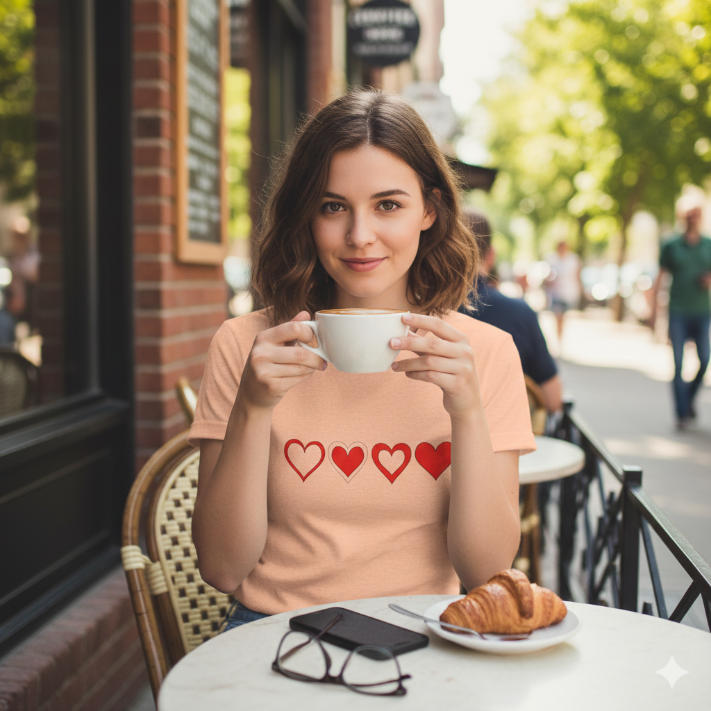 Heart Progression T-Shirt — Minimal Red Hearts Graphic Tee for Valentine’s Day