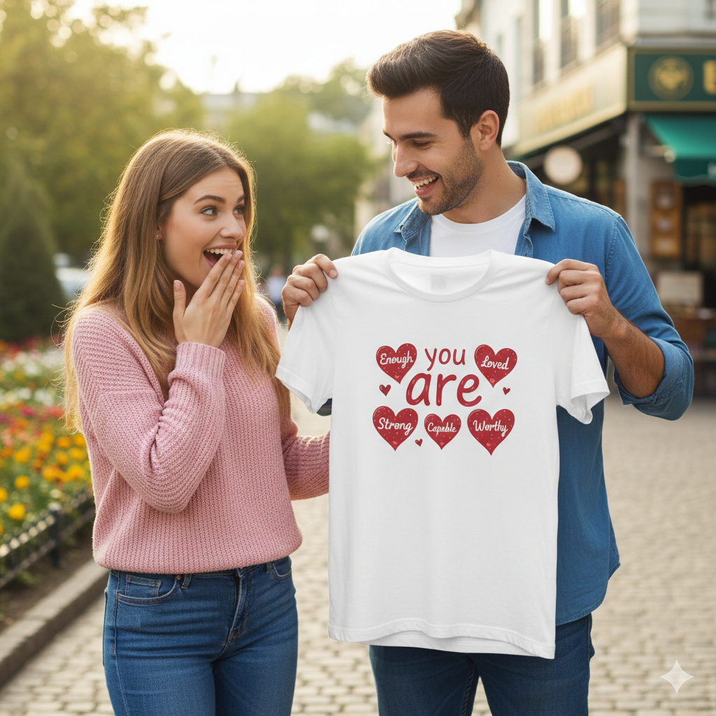 Are You Loved Tee — 'You Are Enough, Strong, Capable, Worthy' Heart Graphic T-Shirt