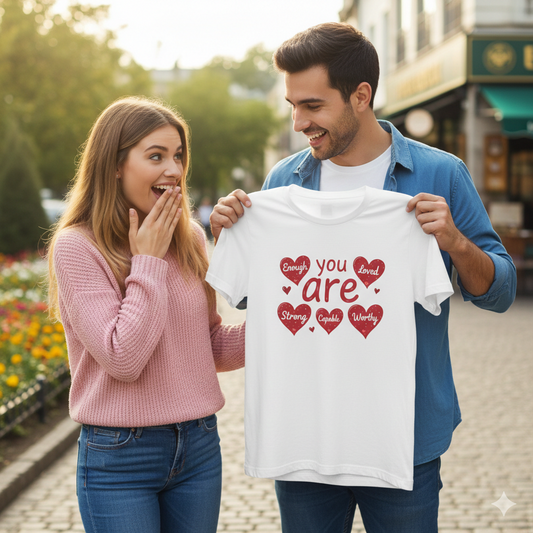 Are You Loved Tee — 'You Are Enough, Strong, Capable, Worthy' Heart Graphic T-Shirt
