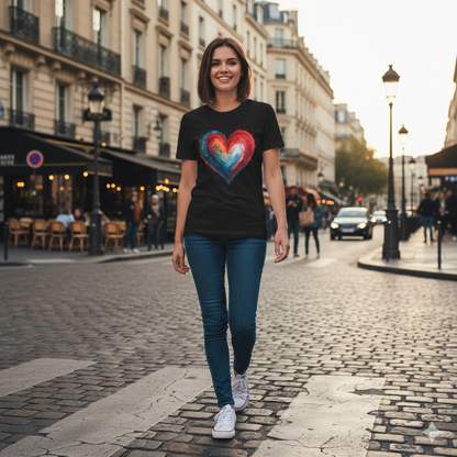 Watercolor Rainbow Heart T-Shirt — Colorful Painted Heart Tee for Valentine’s & Everyday