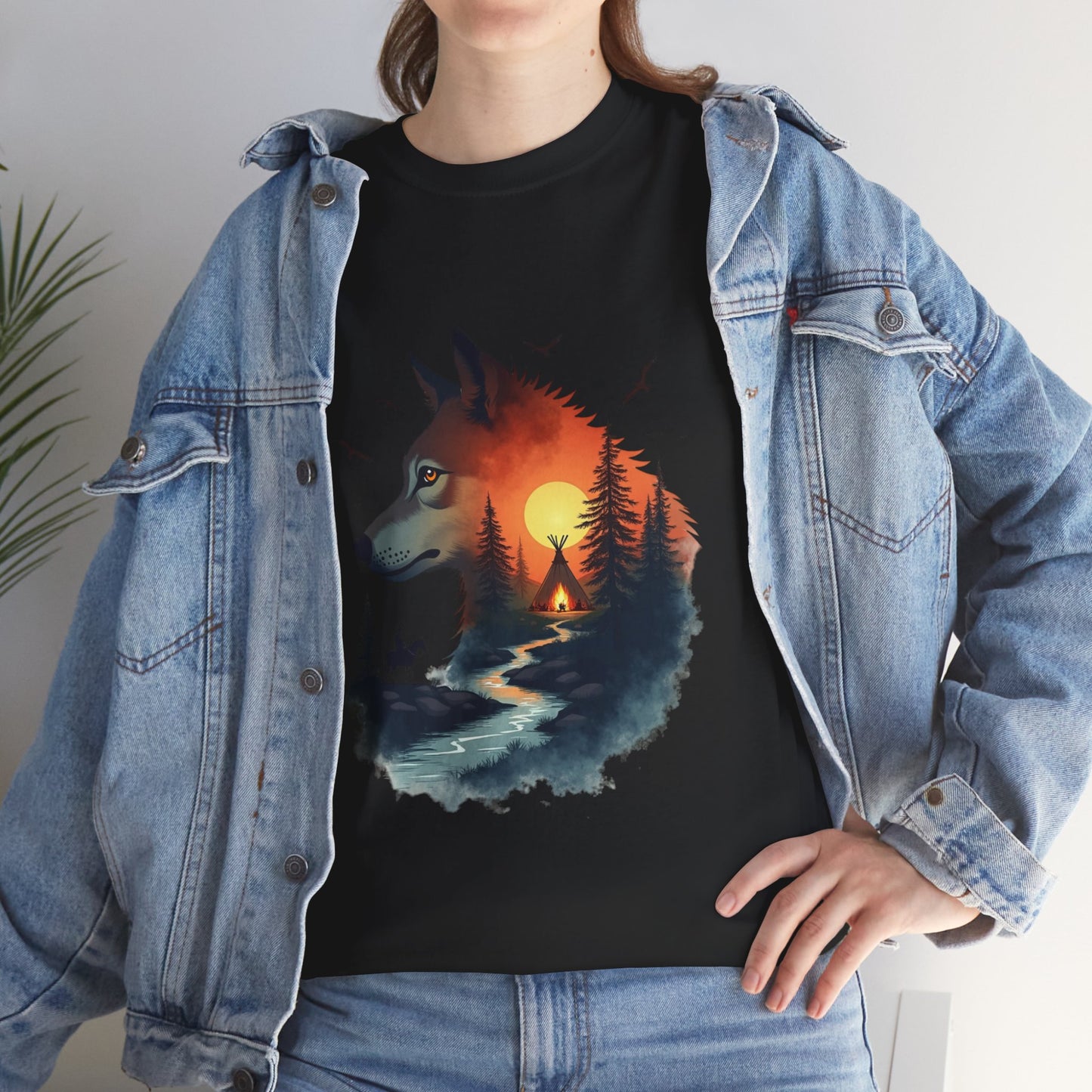 Wolf Sunset T-Shirt — Forest Silhouette Nature Graphic Tee