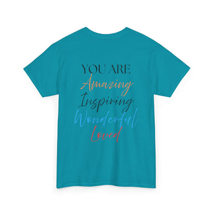 Inspirational Script Tee — "You Are Amazing, Inspiring, Wonderful, Loved" Chest Logo T‑Shirt