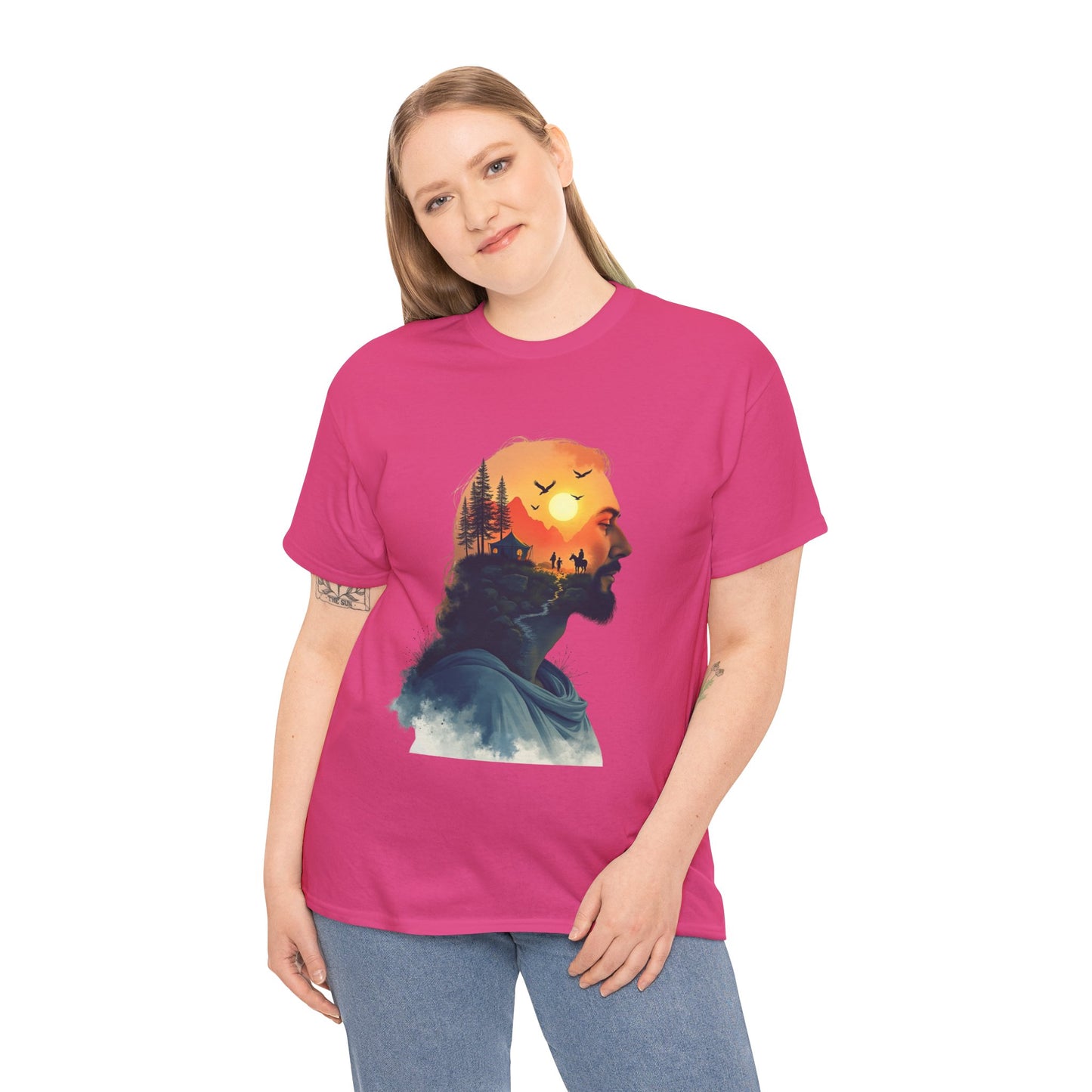 Jesus Sunset Silhouette Tee — Sunset Forest Profile Graphic Shirt