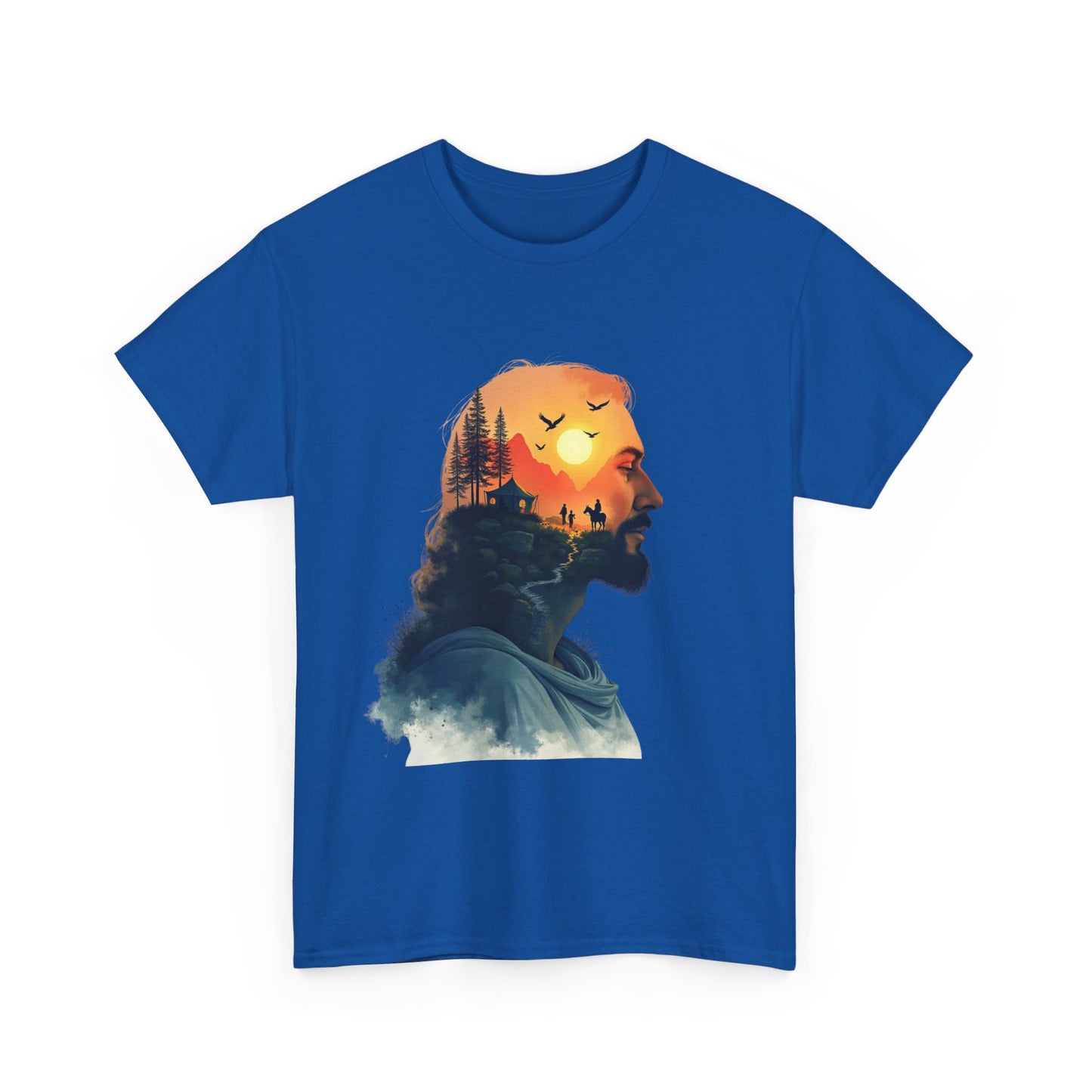 Jesus Sunset Silhouette Tee — Sunset Forest Profile Graphic Shirt