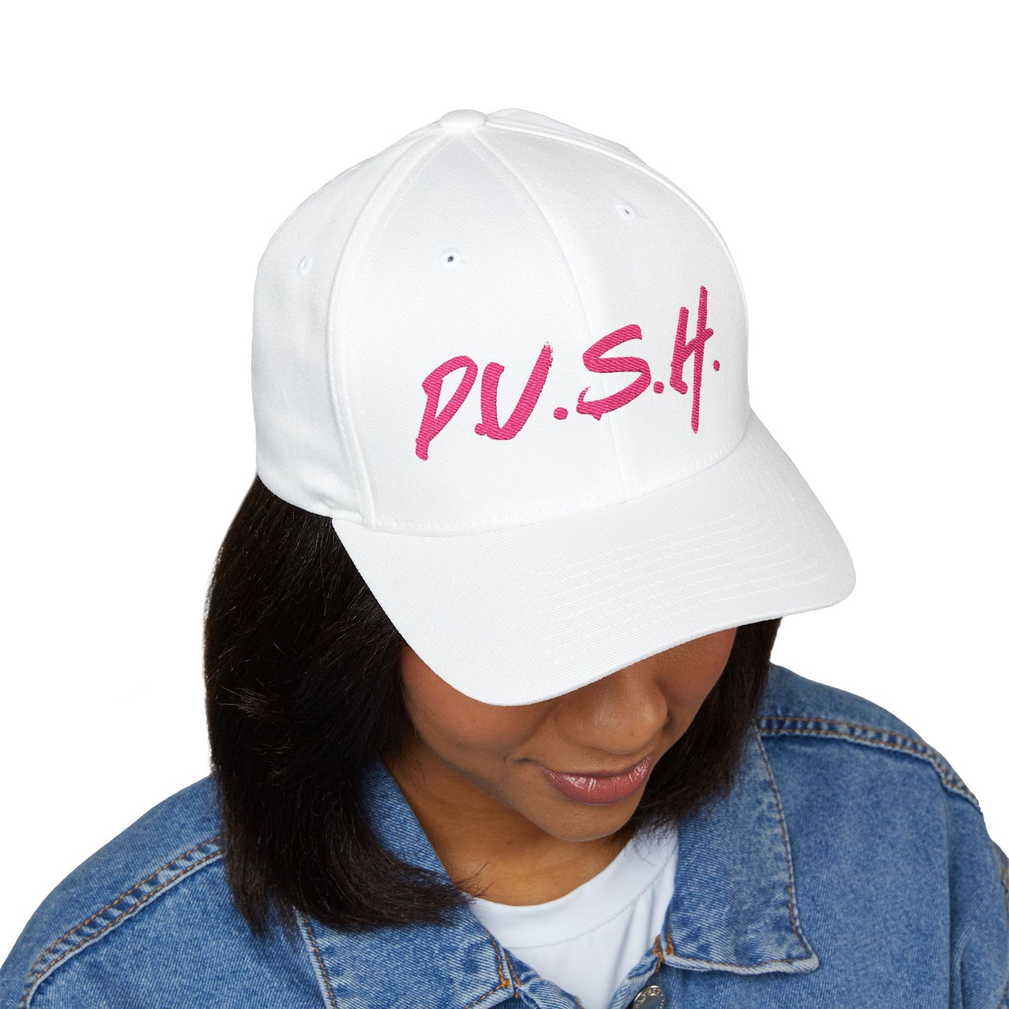 Embroidered 'P.U.S.H.' Script Baseball Cap — Motivational Pink Trucker Hat