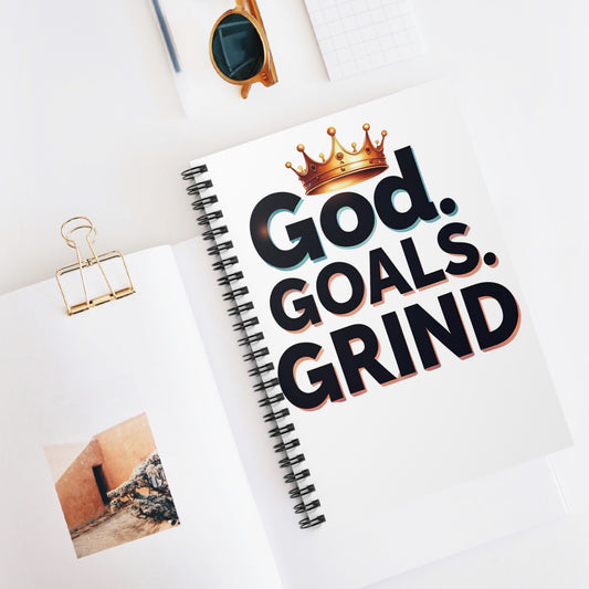 Inspirational Spiral Notebook - God. Goals. Grind. | Motivational Journal, Gift for Students, Goal Setters, Daily Planner, Office Supplies