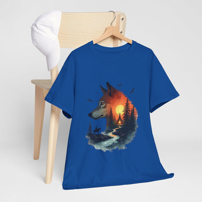 Wolf Sunset T-Shirt — Forest Silhouette Nature Graphic Tee