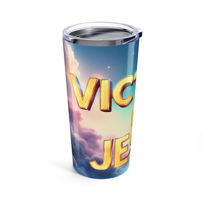 Inspirational Victory in Jesus Tumbler 20oz, Motivational Mug, Doctor Gift, Relaxing Drinkware, Perfect for Celebrations