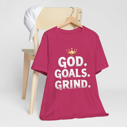 Motivational Tee: God Goals Grind | Unisex Jersey Tee for Dreamers | Gift for Him/Her | Casual Wear | Fitness & Hustle