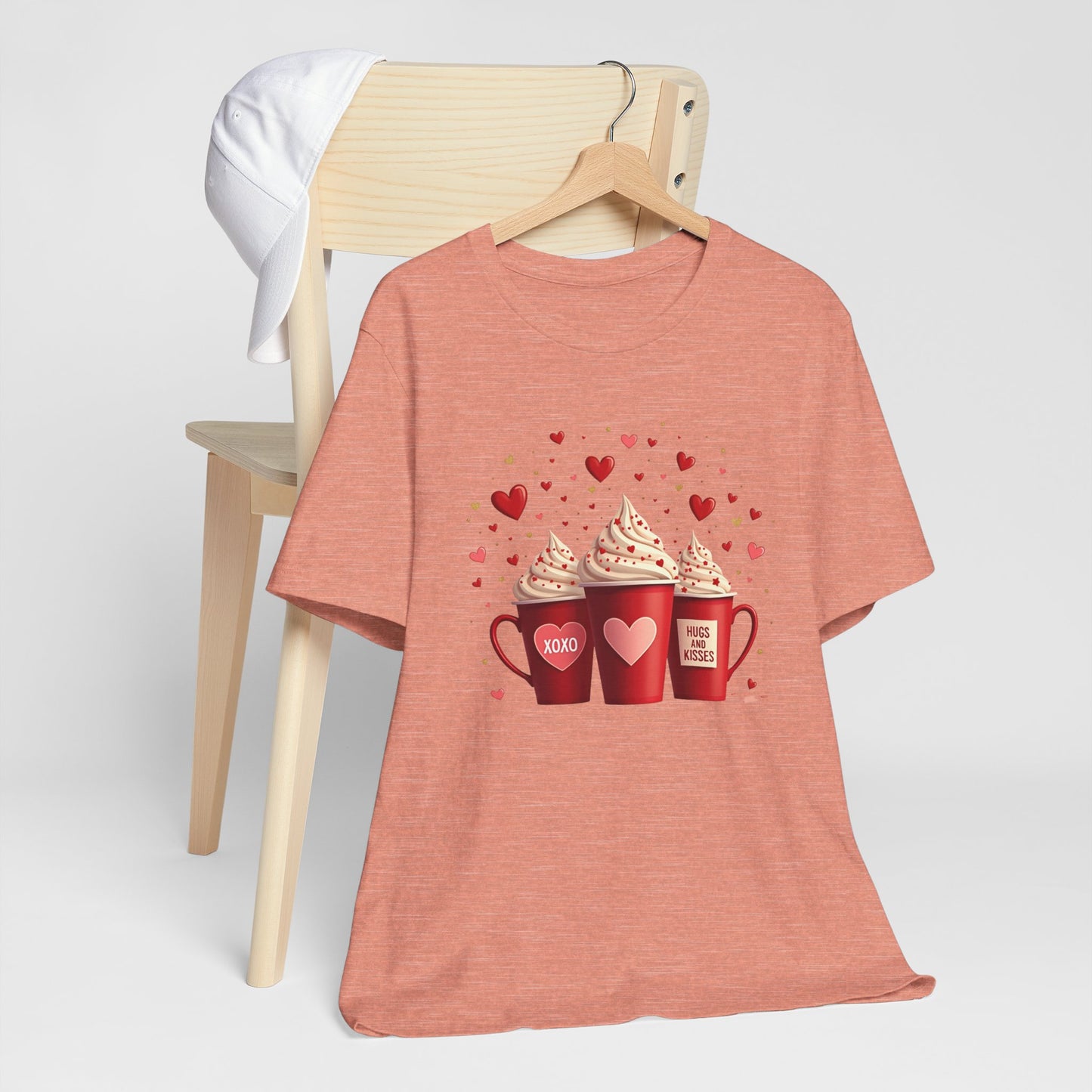 Valentine Hot Cocoa Tee — Cute Red Mugs & Hearts Coffee Shirt