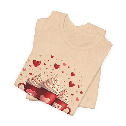 Valentine Hot Cocoa Tee — Cute Red Mugs & Hearts Coffee Shirt
