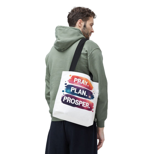 Inspirational Tote Bag - Pray Plan Prosper, Motivational Bag for Daily Use, Gift for Students, Teachers, and Friends