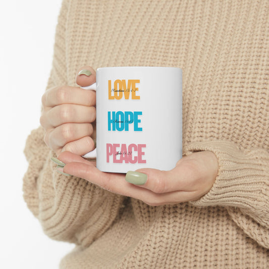 Inspirational Ceramic Mug - Hope, Love, Peace - Motivational Gift for Friends, Family, Coffee Lovers, Self-Care, Affirmation