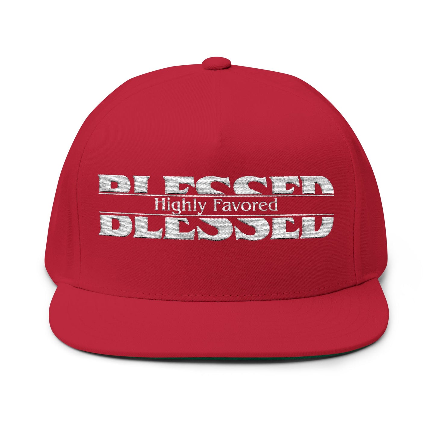 Blessed Flat Bill Cap — 'Highly Favored' Embroidered Snapback