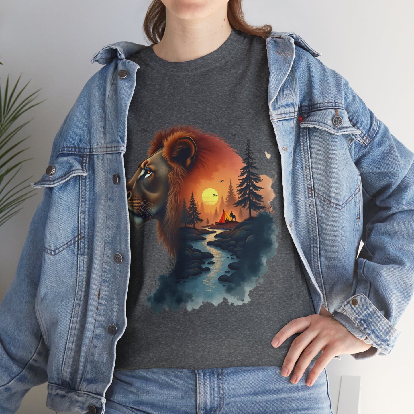 Lion Sunset Landscape T-Shirt — Wild Nature Graphic Tee