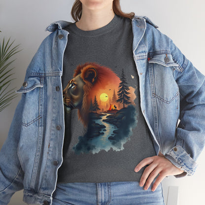 Lion Sunset Landscape T-Shirt — Wild Nature Graphic Tee