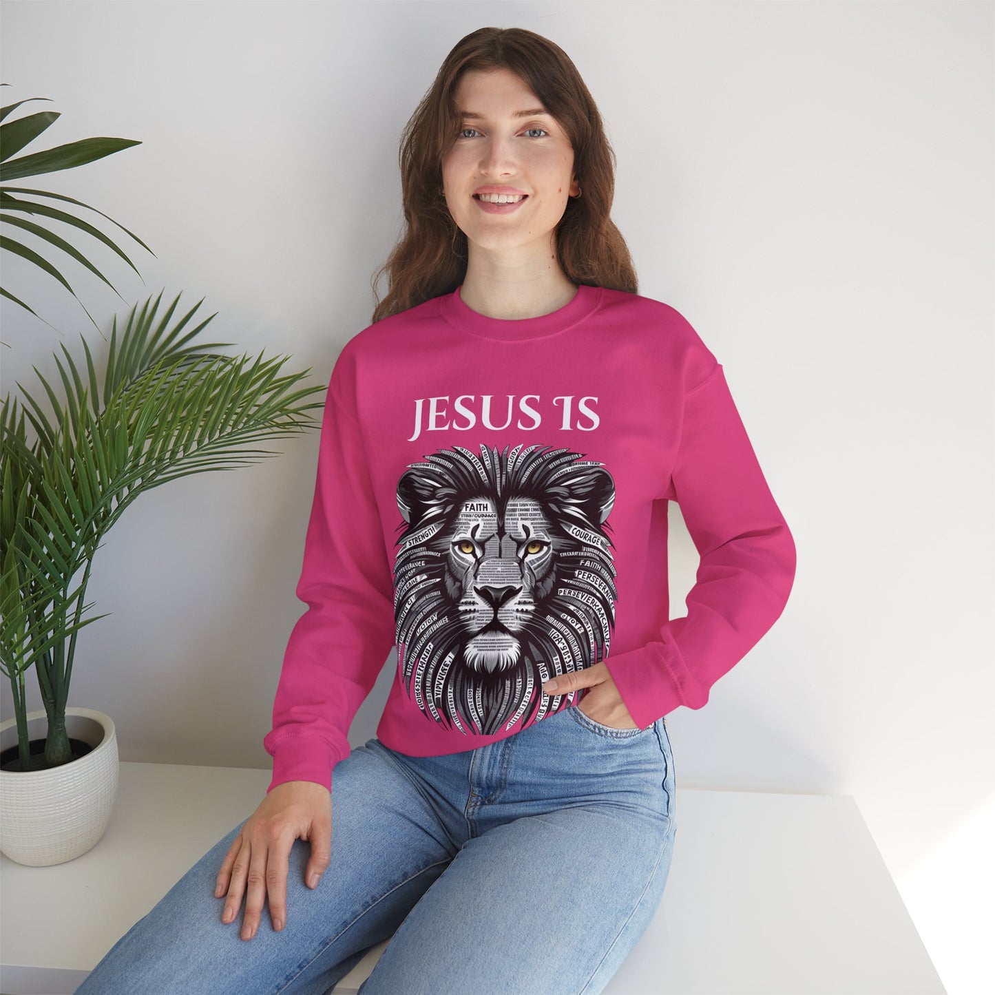 Roaring Faith Crewneck Sweatshirt - Inspiring Lion Design, Unisex Casual Wear, Christian Apparel, Perfect for Gifts, Church Events