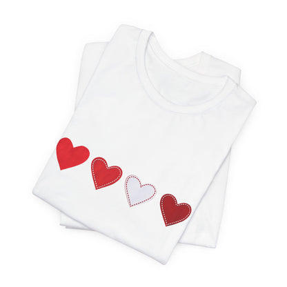 Valentine Hearts Graphic Tee — Minimal Red Heart Line Shirt