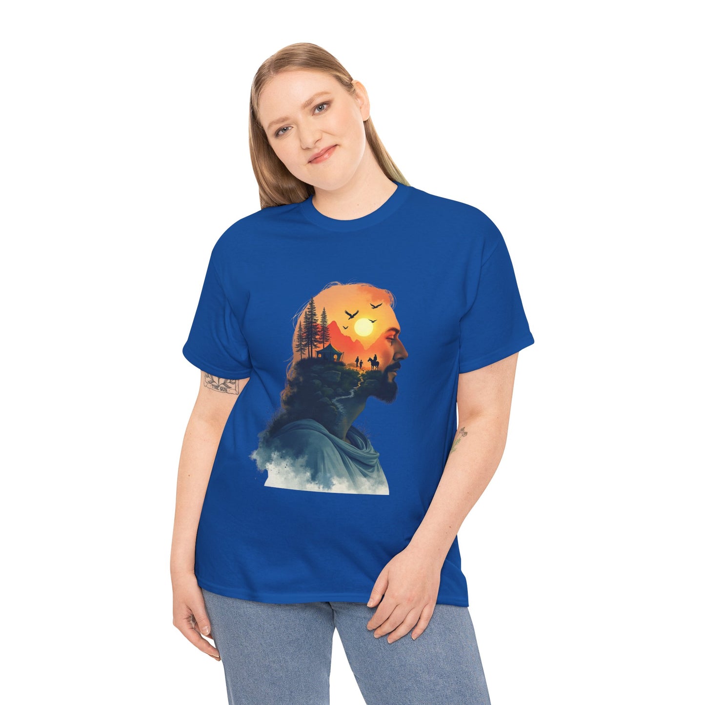 Jesus Sunset Silhouette Tee — Sunset Forest Profile Graphic Shirt