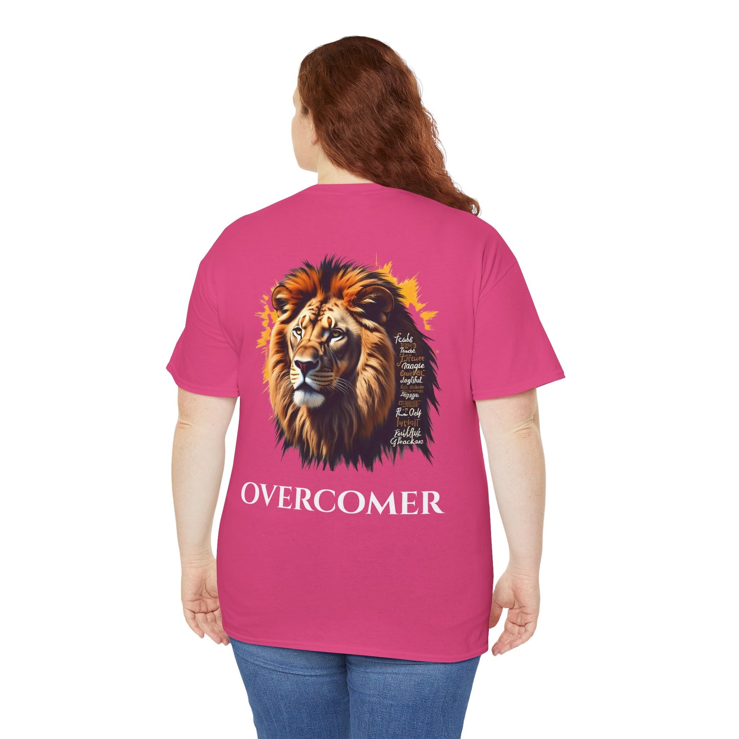 Inspirational Lion Graphic Tee, Faith-Based Shirt, Motivational Unisex Top, Perfect Gift for Lion Lovers, Overcomer Phrase Tee