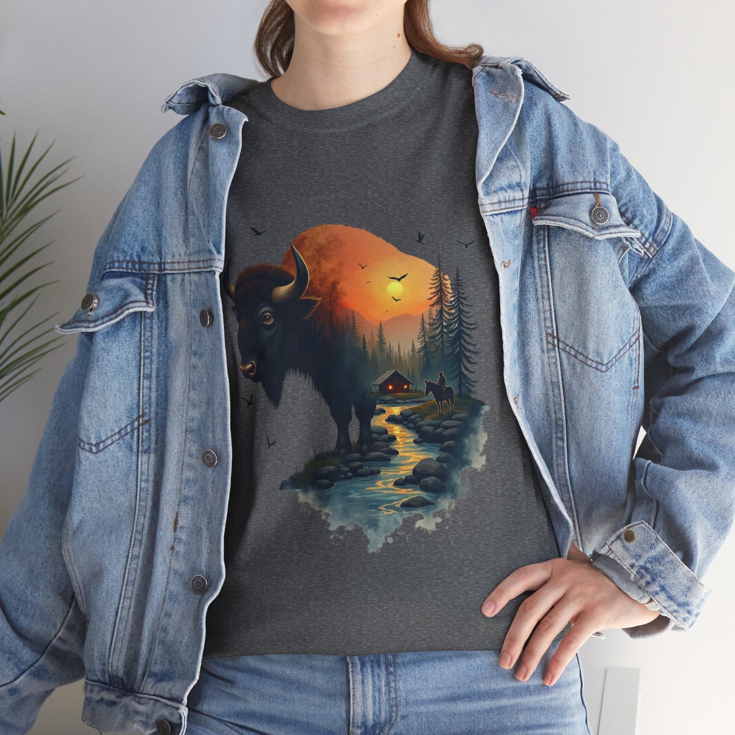 Bison Sunrise Graphic Tee — Nature Landscape Buffalo T-Shirt