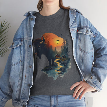 Bison Sunrise Graphic Tee — Nature Landscape Buffalo T-Shirt