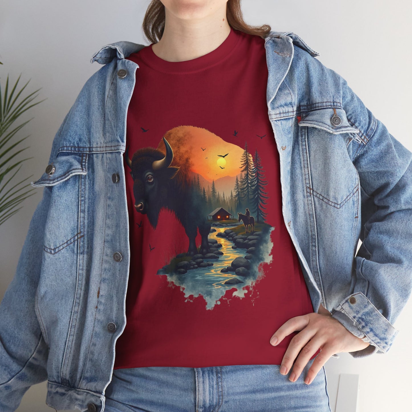 Bison Sunrise Graphic Tee — Nature Landscape Buffalo T-Shirt