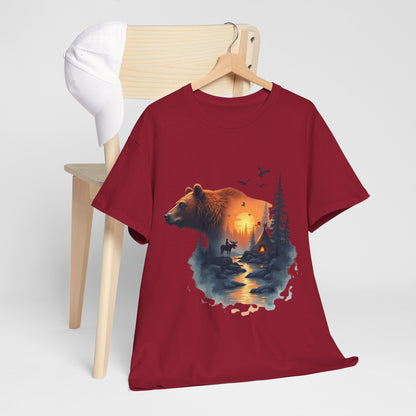 Bear Sunset Wilderness T-Shirt — Scenic Forest Cabin Graphic Tee