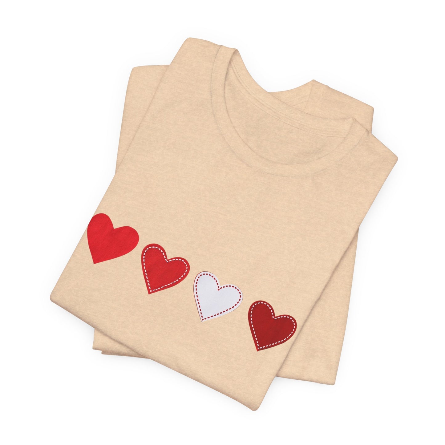 Valentine Hearts Graphic Tee — Minimal Red Heart Line Shirt