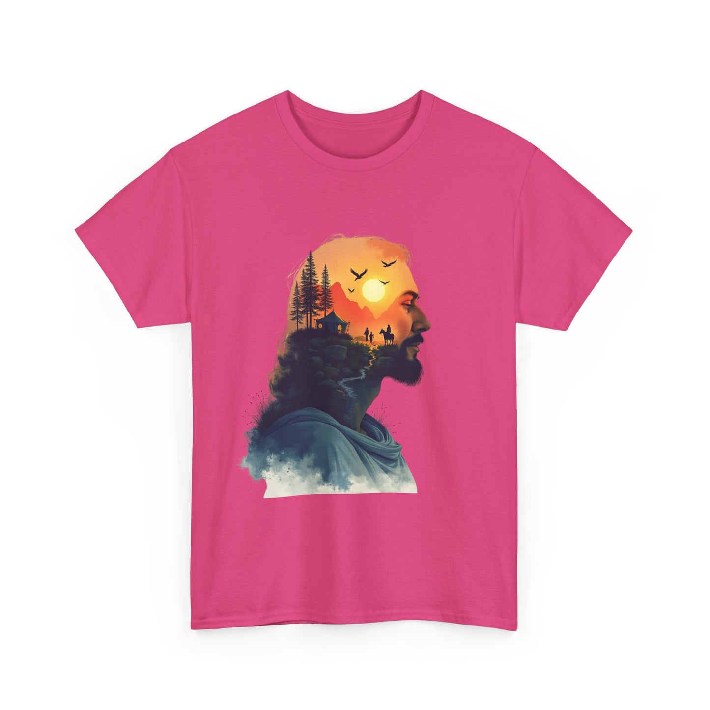 Jesus Sunset Silhouette Tee — Sunset Forest Profile Graphic Shirt