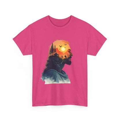 Jesus Sunset Silhouette Tee — Sunset Forest Profile Graphic Shirt