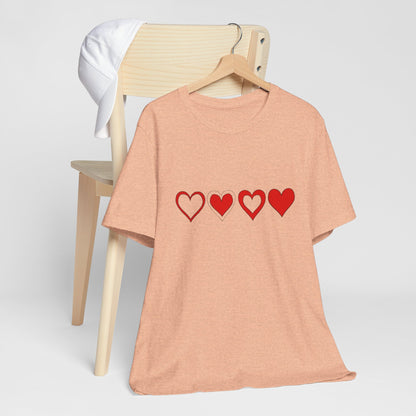 Heart Progression T-Shirt — Minimal Red Hearts Graphic Tee for Valentine’s Day