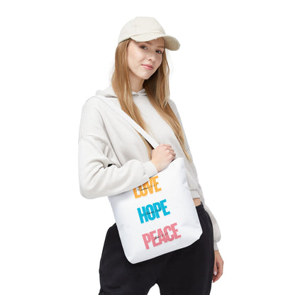 Inspirational Tote Bag - Love, Hope, Peace | Eco-Friendly Shopping, Gift for Friends, Summer Beach, Everyday Carry