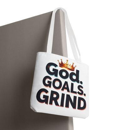 Motivational Tote Bag - God Goals Grind, Inspirational Gift, Gym Bag, Everyday Carry, Mindset Tote
