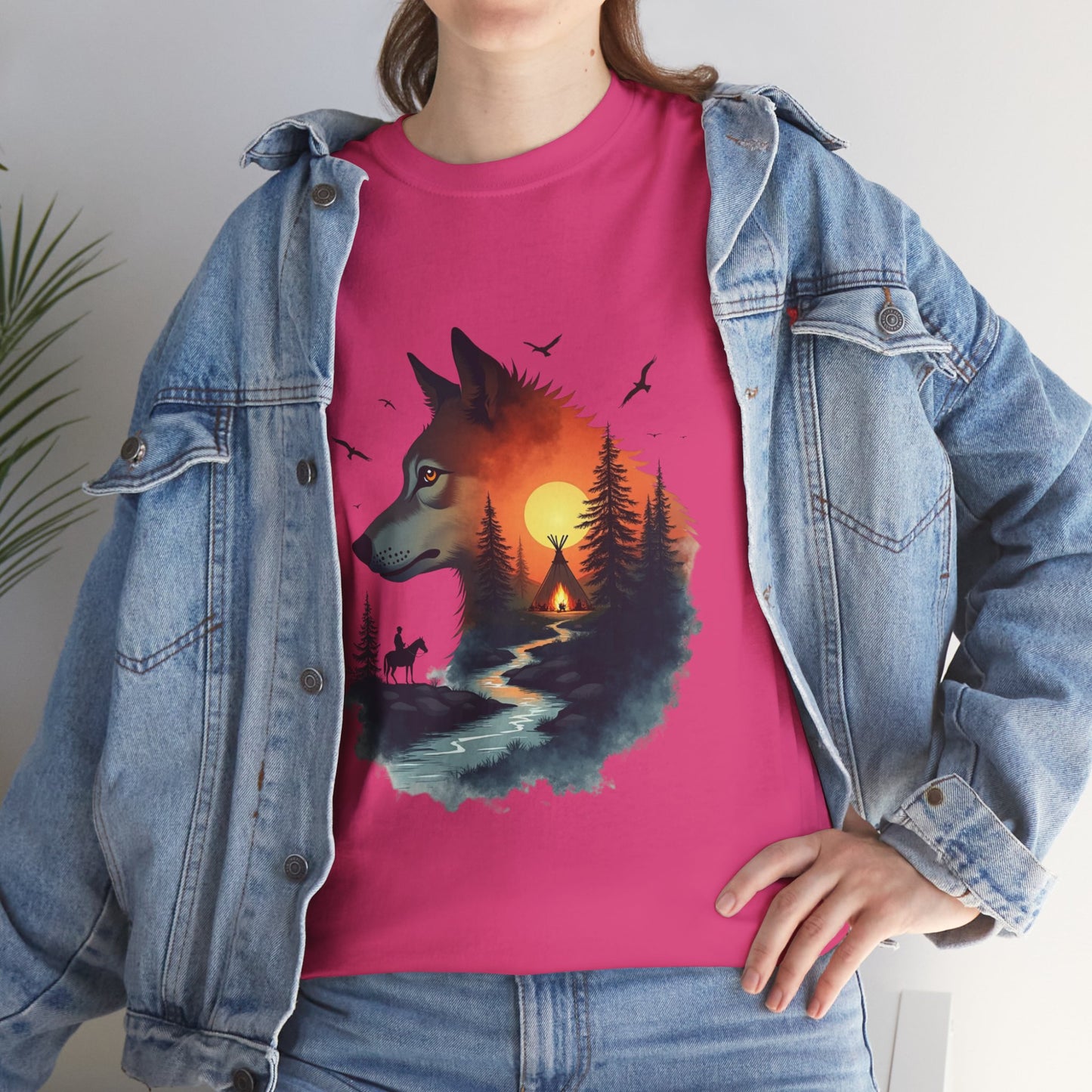 Wolf Sunset T-Shirt — Forest Silhouette Nature Graphic Tee