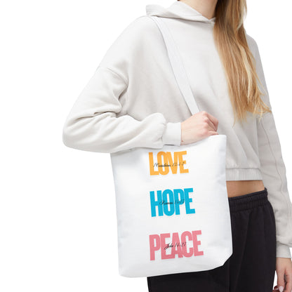 Inspirational Tote Bag - Love, Hope, Peace | Eco-Friendly Shopping, Gift for Friends, Summer Beach, Everyday Carry