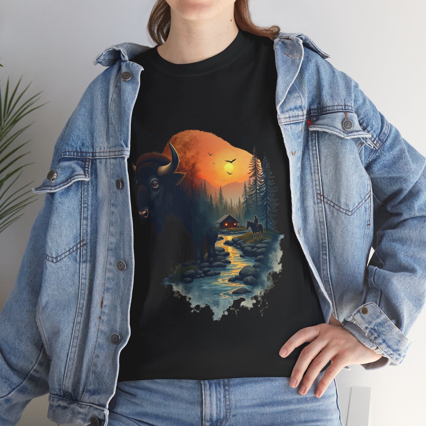 Bison Sunrise Graphic Tee — Nature Landscape Buffalo T-Shirt