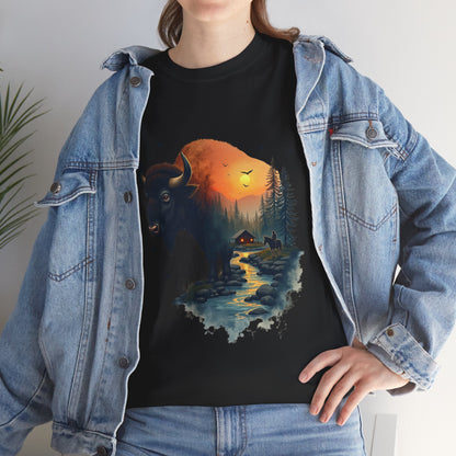 Bison Sunrise Graphic Tee — Nature Landscape Buffalo T-Shirt