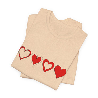 Heart Progression T-Shirt — Minimal Red Hearts Graphic Tee for Valentine’s Day