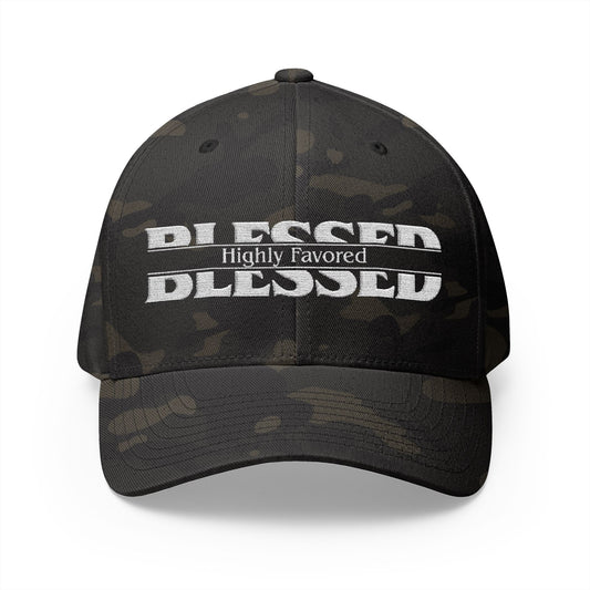 Blessed Closed-Back Structured Cap — 'Highly Favored' Embroidered Snapback