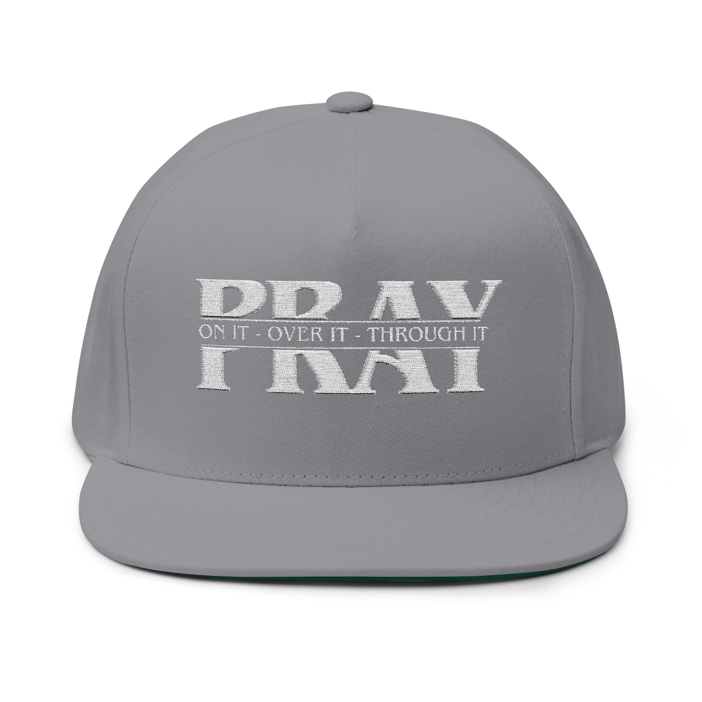 Embroidered Flat Bill Cap — Distressed Block Text Snapback