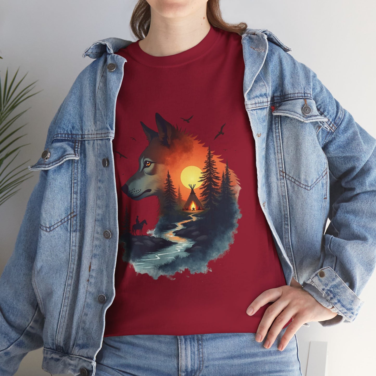 Wolf Sunset T-Shirt — Forest Silhouette Nature Graphic Tee