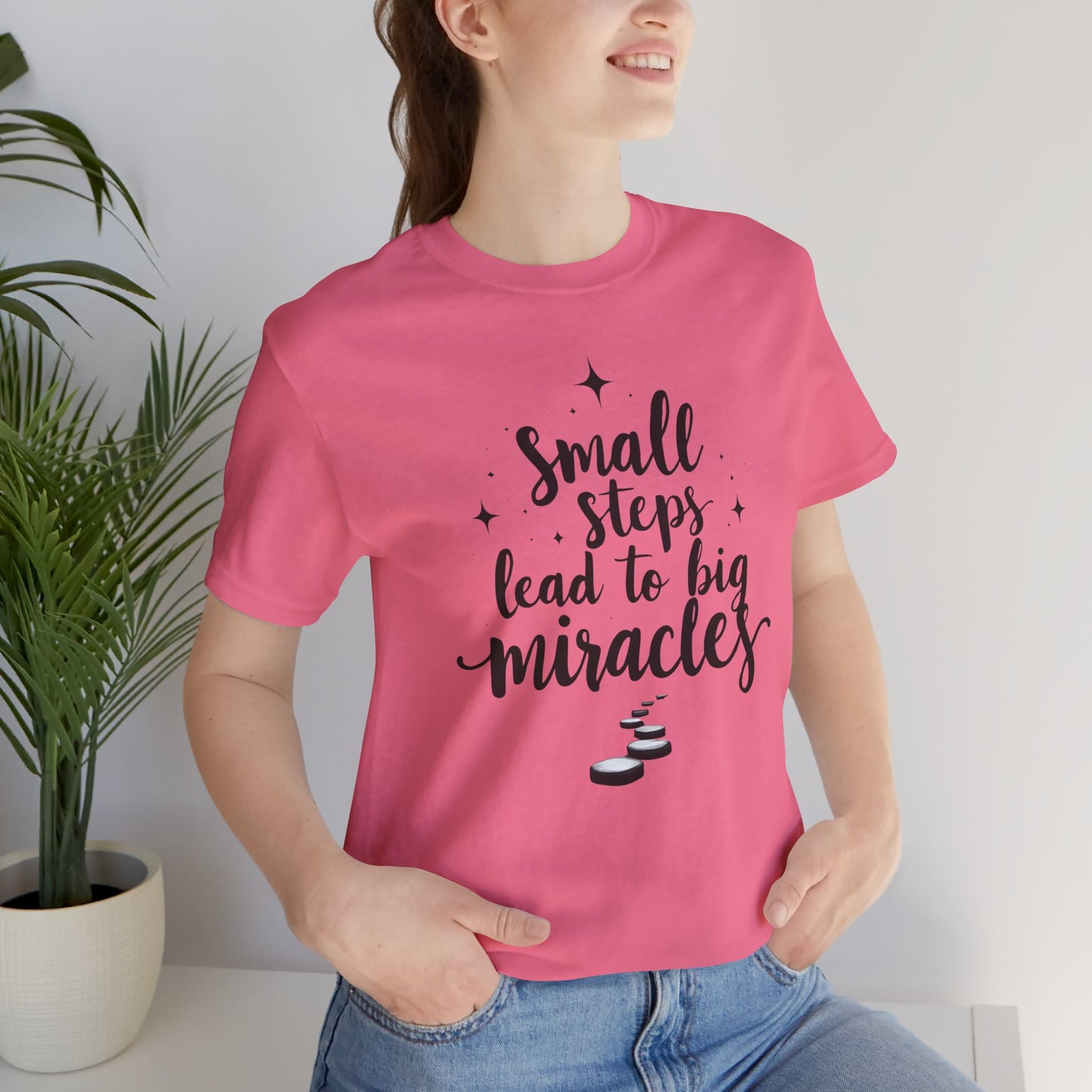 Inspirational Short Sleeve Tee - Small Steps Lead to Big Miracles, Motivational Shirt, Gift for Dreamers, Positive Affirmation Tee, [...]