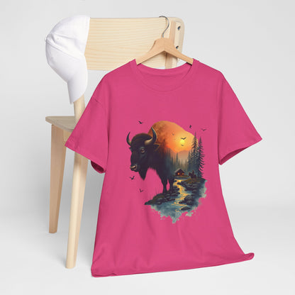 Bison Sunrise Graphic Tee — Nature Landscape Buffalo T-Shirt