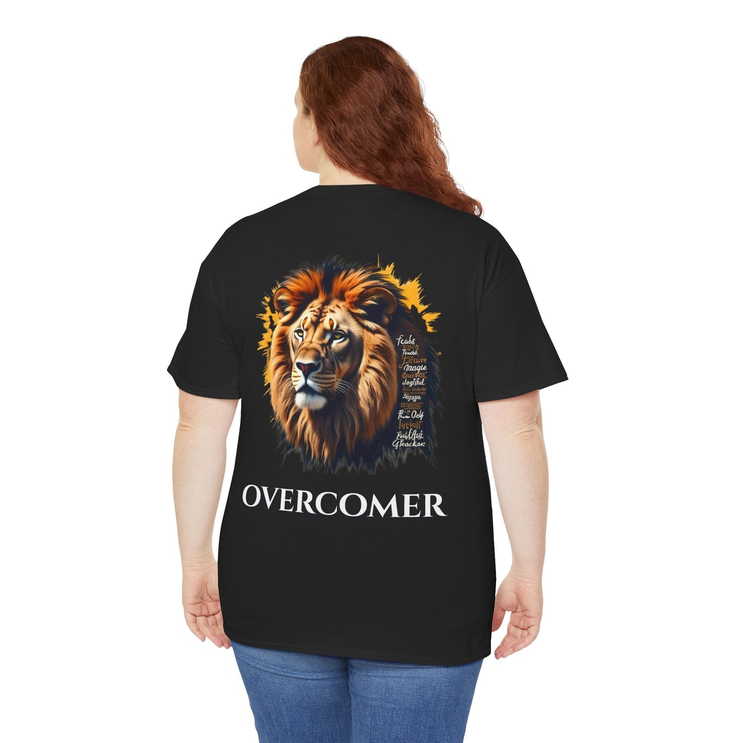 Inspirational Lion Graphic Tee, Faith-Based Shirt, Motivational Unisex Top, Perfect Gift for Lion Lovers, Overcomer Phrase Tee