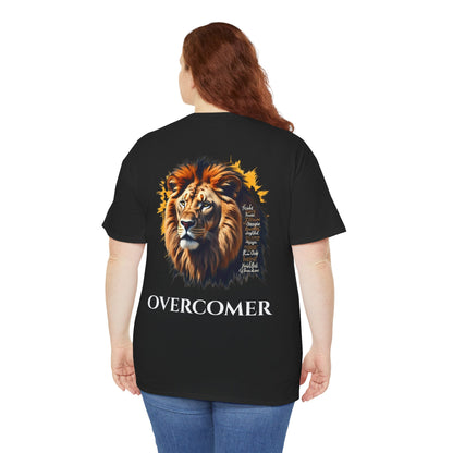 Inspirational Lion Graphic Tee, Faith-Based Shirt, Motivational Unisex Top, Perfect Gift for Lion Lovers, Overcomer Phrase Tee